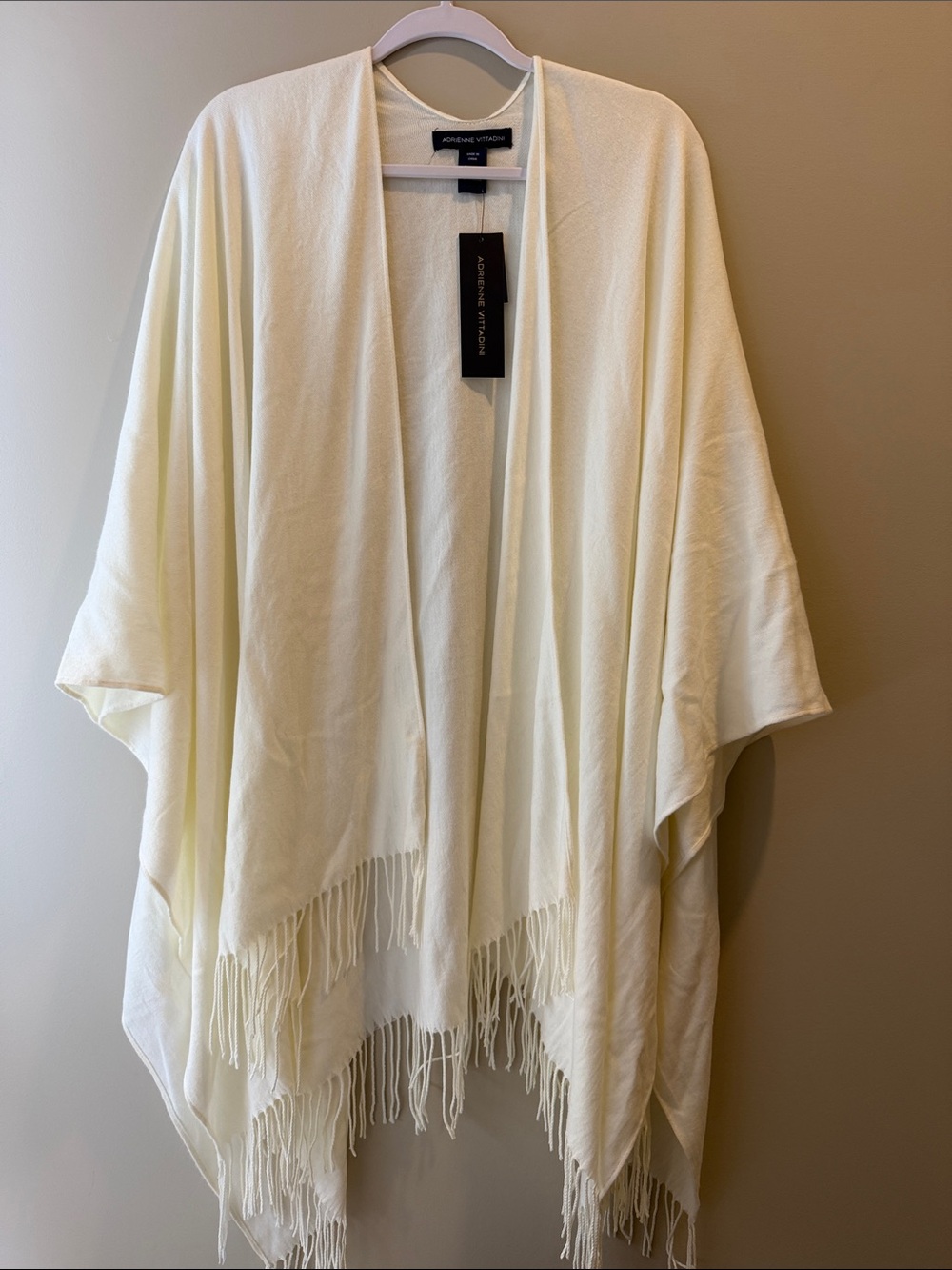 Adrienne Vittadini So Soft Fringe Ruana Wrap in Ivory, One Size NWT